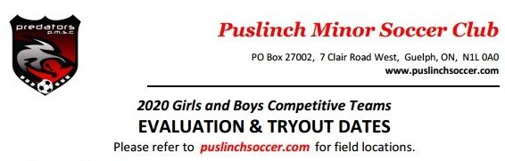 Puslinch Soccer 2020 Tryouts