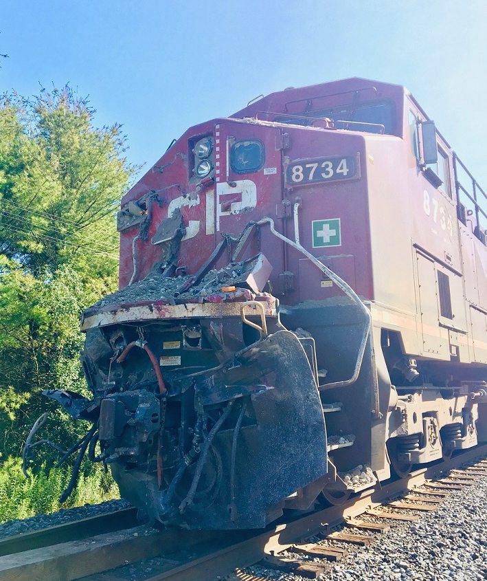 train and truck collide in puslinch